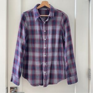 CP Shades Romy Cotton Top, Button Front Shirt Purple Plaid Double Size S